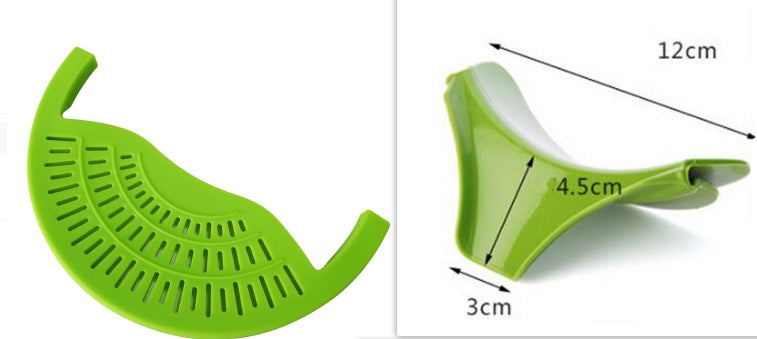 Eco-Friendly Clip-On Pot Strainer - Green Silicone Kitchen Tool