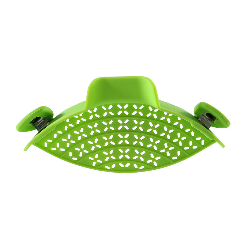 Eco-Friendly Clip-On Pot Strainer - Green Silicone Kitchen Tool