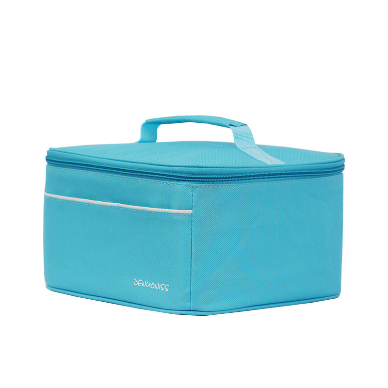 Eco-Friendly Picnic Bag - Blue Canvas with Brown Accents