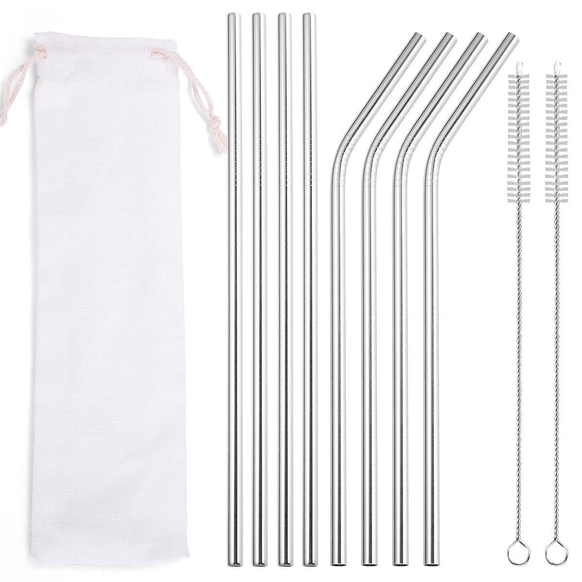 Eco-Friendly Stainless Steel Reusable Metal Straws with Cleaning Brushes