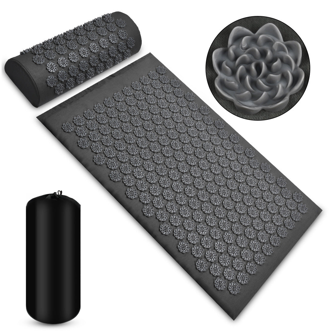 Black Acupressure Mat and Pillow Set for Wellness and Relaxation