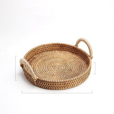 Eco-Friendly Round Woven Tray with Handles - Sustainable Home Decor