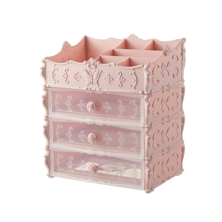 Pink Rectangular Cosmetic Organizer with Drawers for Clutter-Free Spaces