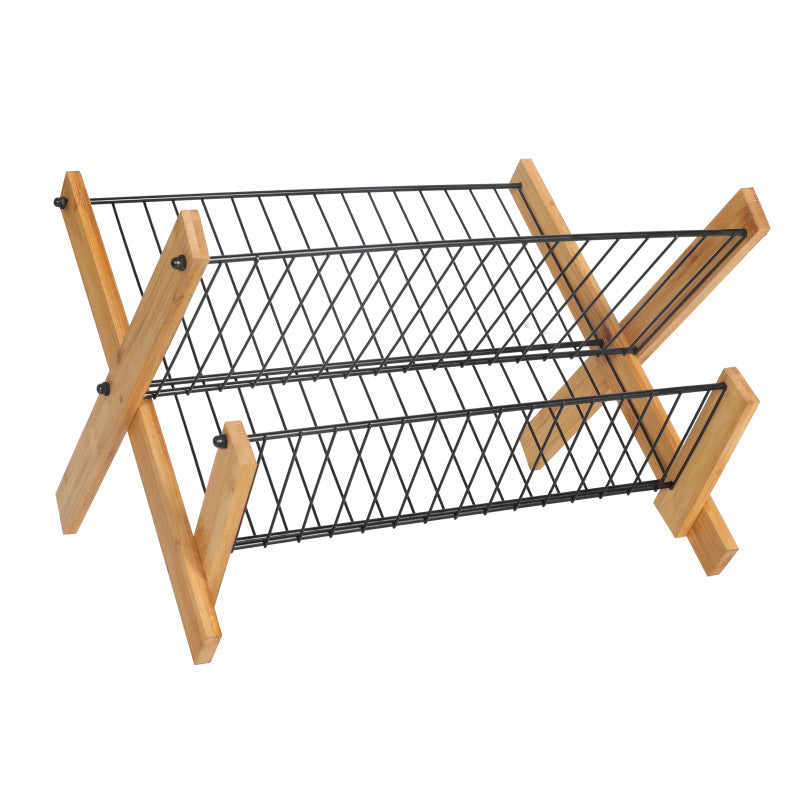Eco-Friendly Bamboo & Metal Dish Drying Rack - Sustainable Kitchen Organizer