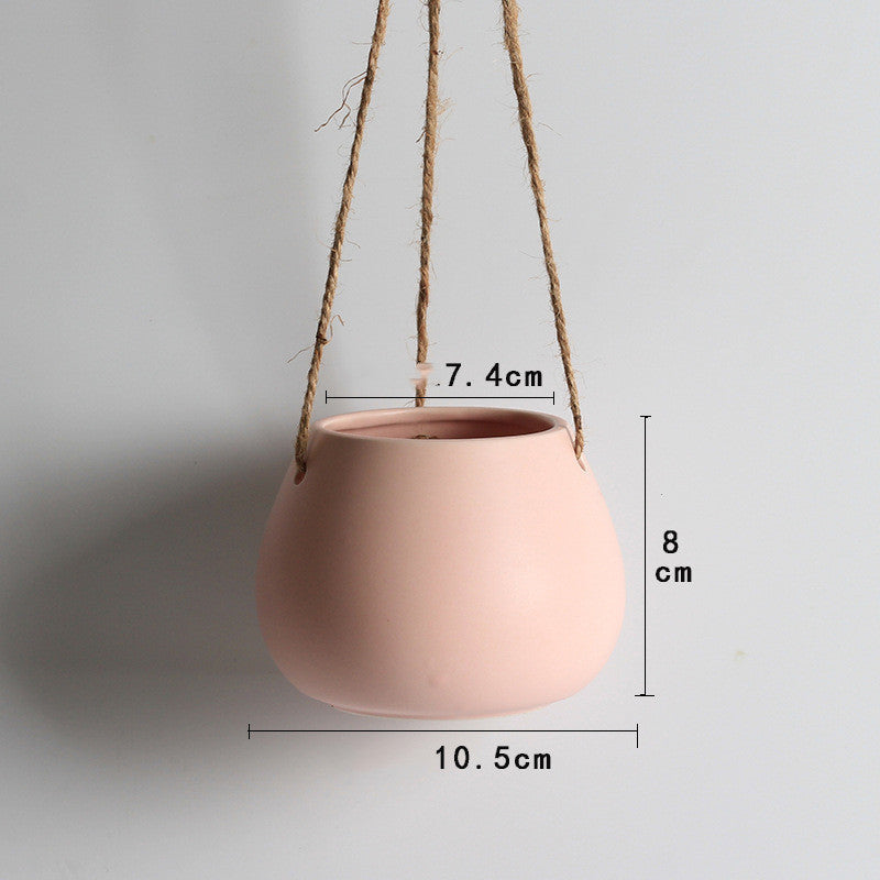 Eco-Friendly Light Pink Ceramic Hanging Planter
