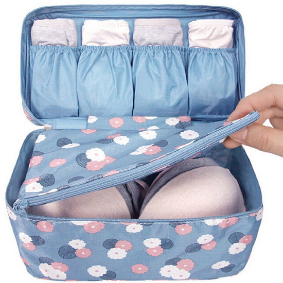 Eco-Friendly Travel Underwear Organizer Bag - Blue Floral Pattern
