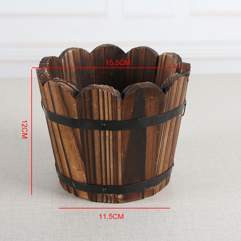 Carbonized Wooden Barrel Flowerpot - Eco-Friendly Planter