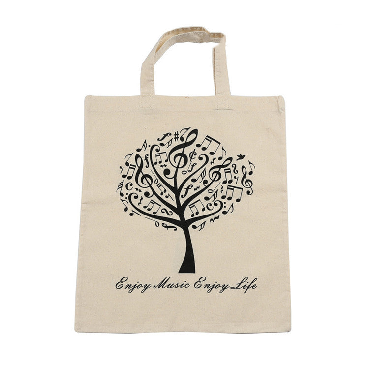 Eco-Friendly Cotton Music Bag with Piano Note Tree Bear Design