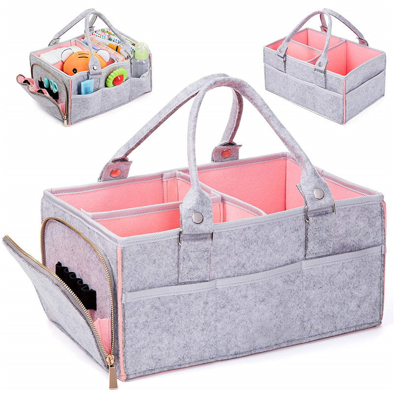 Eco-Friendly Felt Storage Bag - Stylish Organizer in Gray & Pink