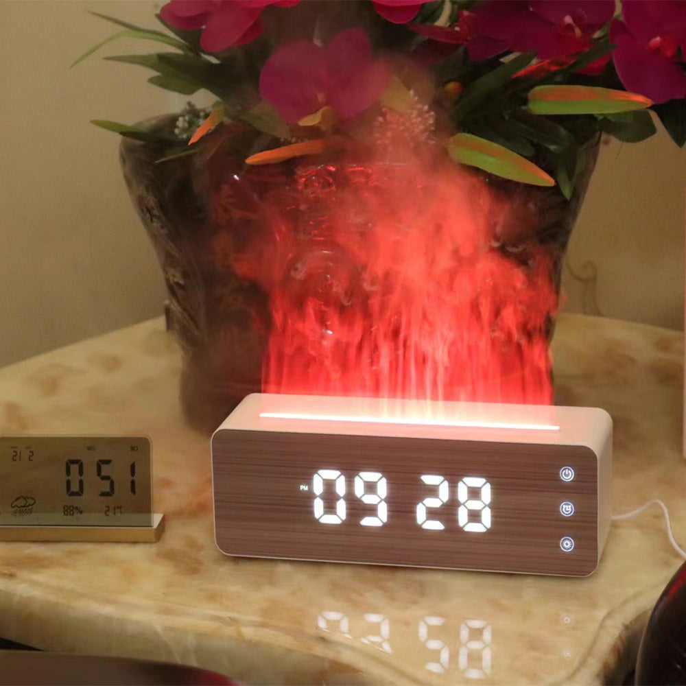 Flame Effect Aromatherapy Humidifier with Clock Display
