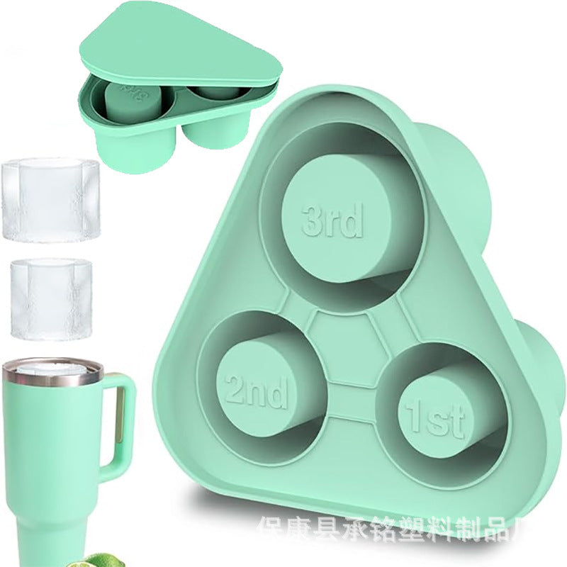 Eco-Friendly Silicone Ice Cube Tray - Triangular Shape, Green & Pink