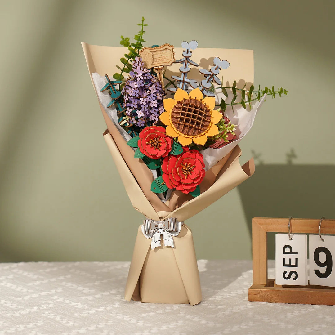 Eco-Friendly Wooden Flower Bouquet Puzzle Gift