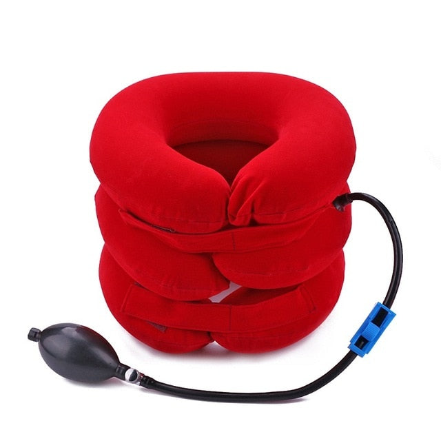 Inflatable cervical traction neck pillow
