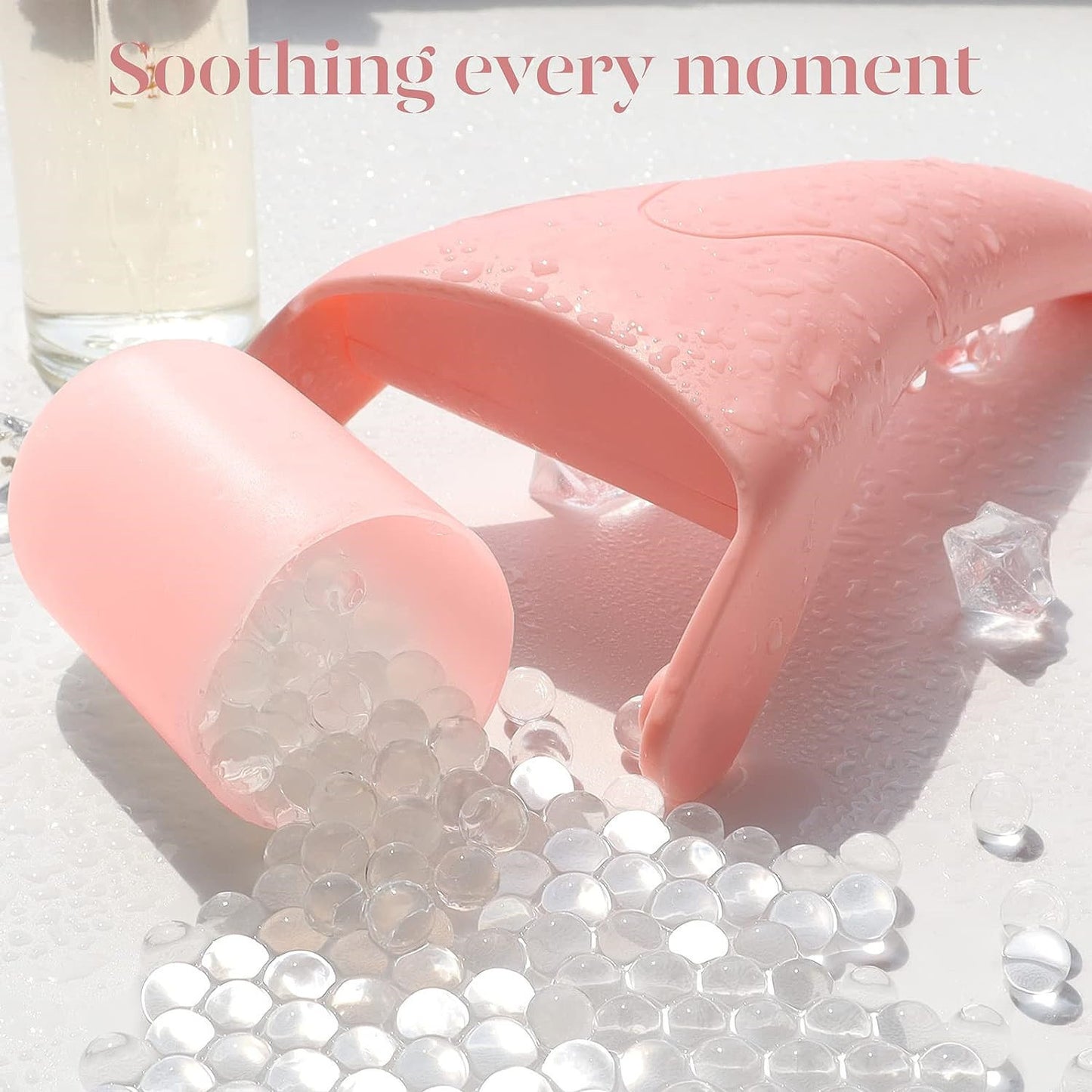 Pink Ergonomic Facial Ice Roller for Skincare and Wellness