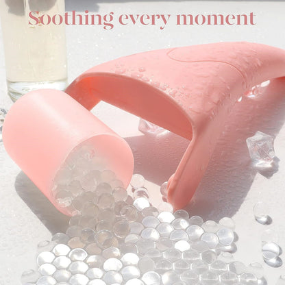 Pink Ergonomic Facial Ice Roller for Skincare and Wellness