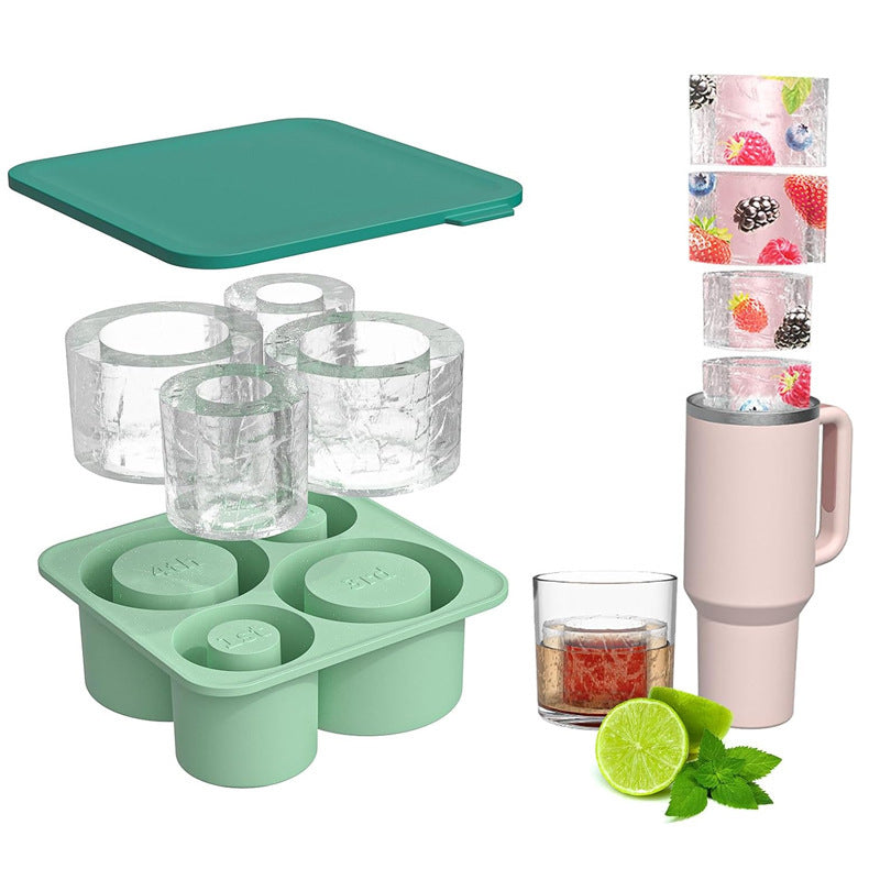 Eco-Friendly Silicone Ice Cube Tray - Triangular Shape, Green & Pink