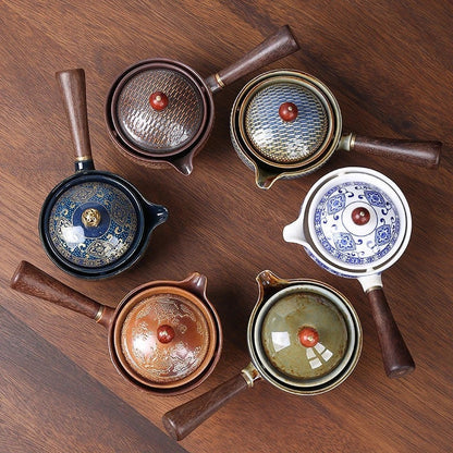 Eco-Friendly Ceramic Teapot with Wooden Grip and Filter