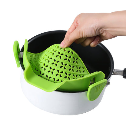 Eco-Friendly Clip-On Pot Strainer - Green Silicone Kitchen Tool