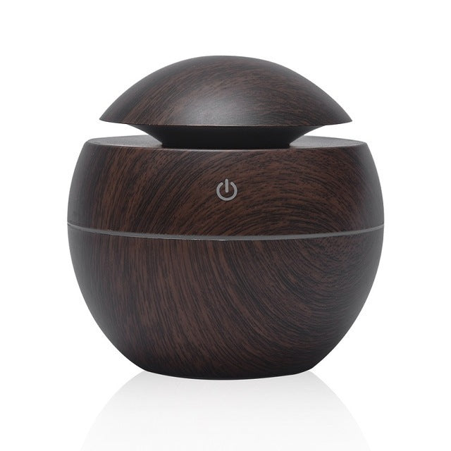 Eco-Friendly Spherical Humidifier with Wood Grain Finish and Blue Light