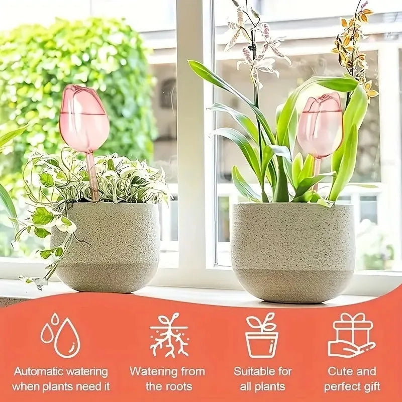 Tulip-Shaped Self-Watering Plant Bulb - Pink, Water-Saving, Eco-Friendly