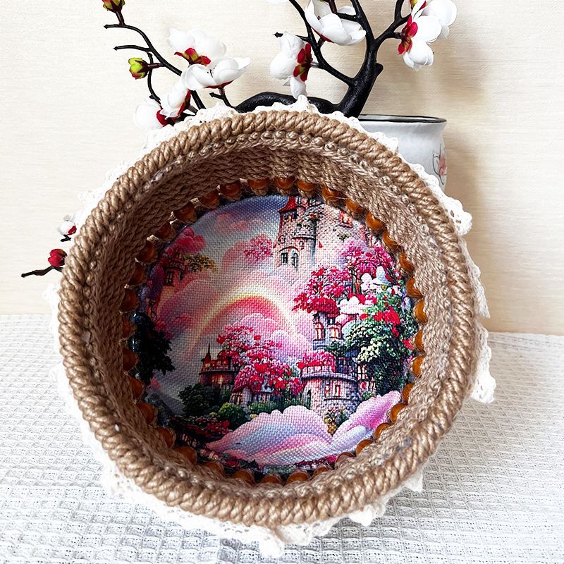 Eco-Friendly Jute Decorative Basket with Lace Trim