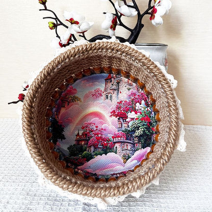 Eco-Friendly Jute Decorative Basket with Lace Trim