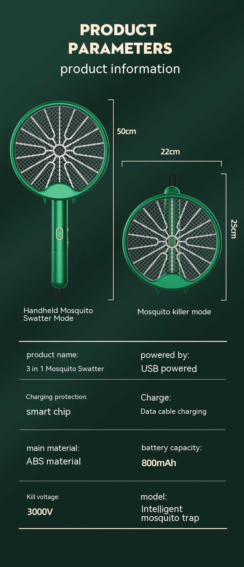 Eco-Friendly 3-in-1 Mosquito Killing Lamp & Swatter