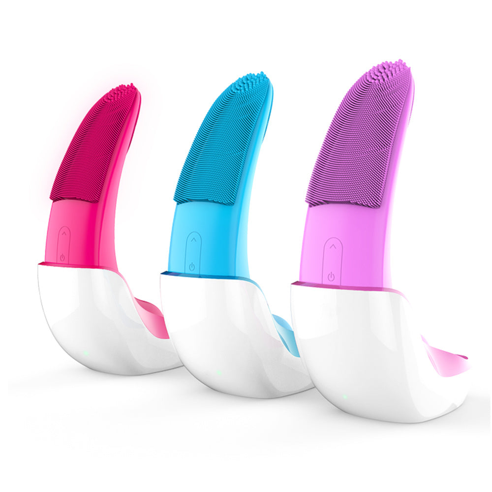 Eco-Friendly Electric Facial Cleansing Brush in Pink, Blue, and Purple