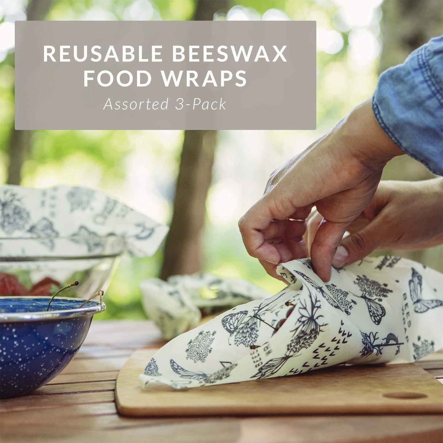 Eco-Friendly Reusable Beeswax Food Wraps - Teal Nature Patterns