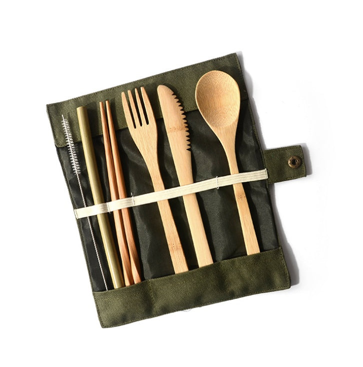 Eco-Friendly Bamboo Reusable Cutlery Set with Portable Pouch