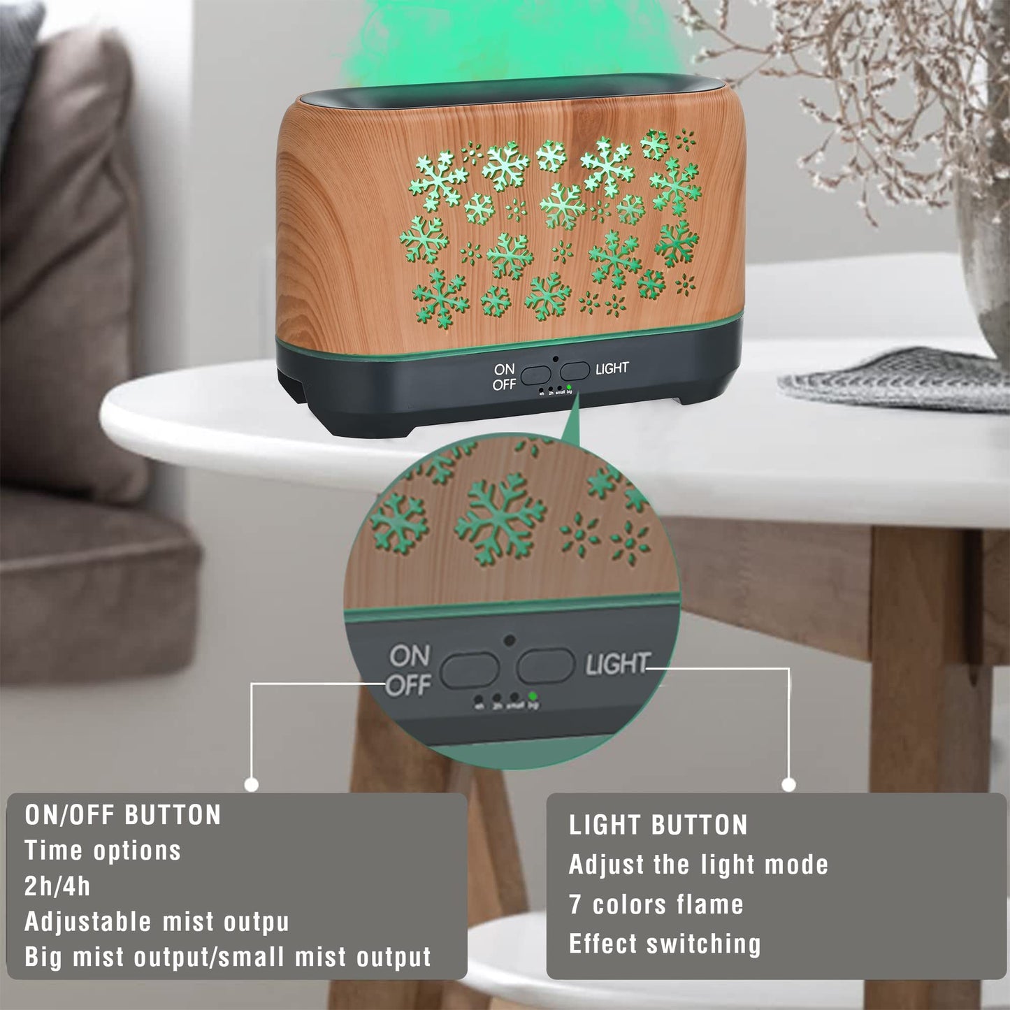 Colorful Snowflake Aromatherapy Humidifier with LED Lights