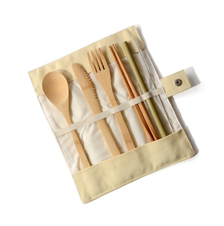 Eco-Friendly Bamboo Reusable Cutlery Set with Portable Pouch
