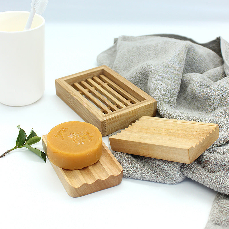 Bamboo Soap Dish Set with Natural Wood Tones