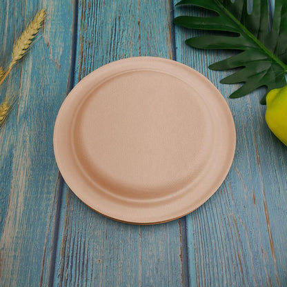 Eco-Friendly Biodegradable Round Dinner Plates - Natural Beige