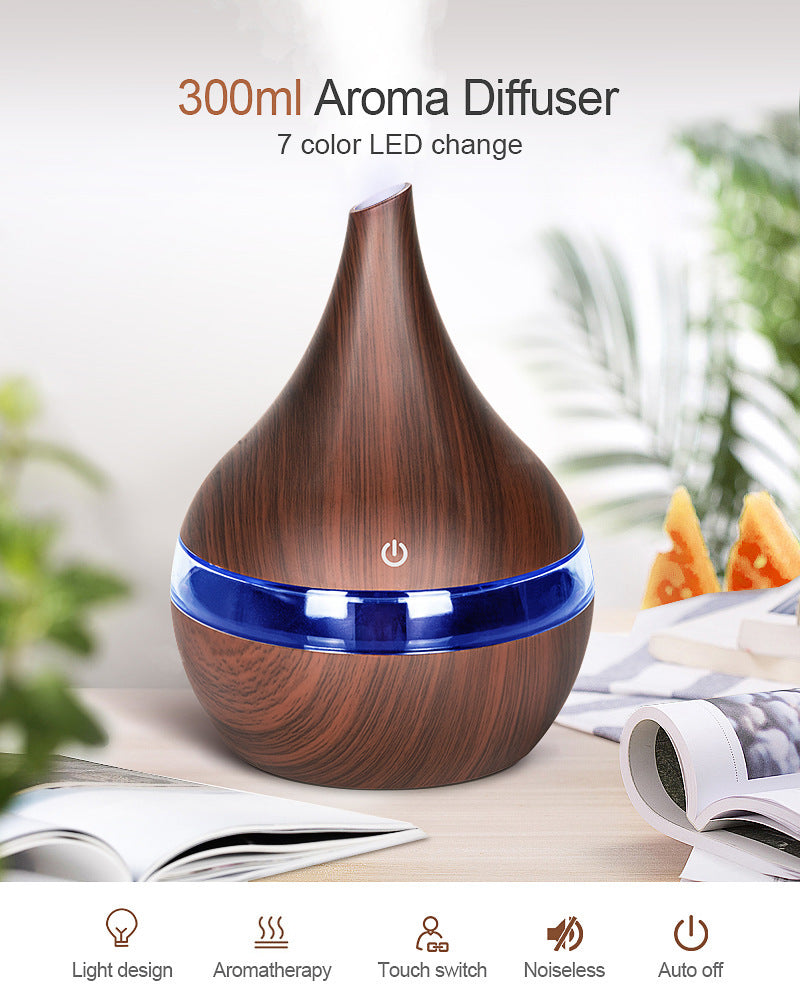 Ultrasonic Teardrop Essential Oil Diffuser with Wood Grain Finish