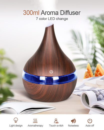 Ultrasonic Teardrop Essential Oil Diffuser with Wood Grain Finish