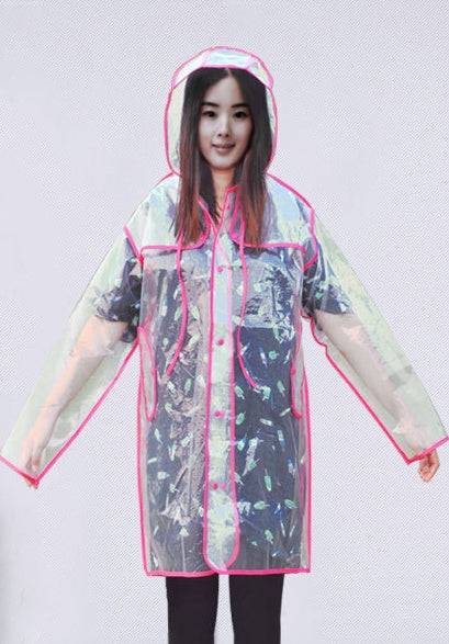 Transparent Eco-Friendly Raincoat with Pink Trim