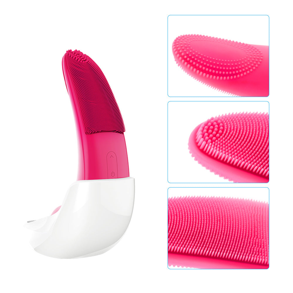 Eco-Friendly Electric Facial Cleansing Brush - Silicone Bristles, Rechargeable, Pink/Blue/Purple