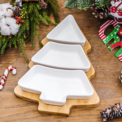 Eco-Friendly Bamboo Christmas Tree Serving Platter with Ceramic Dishes