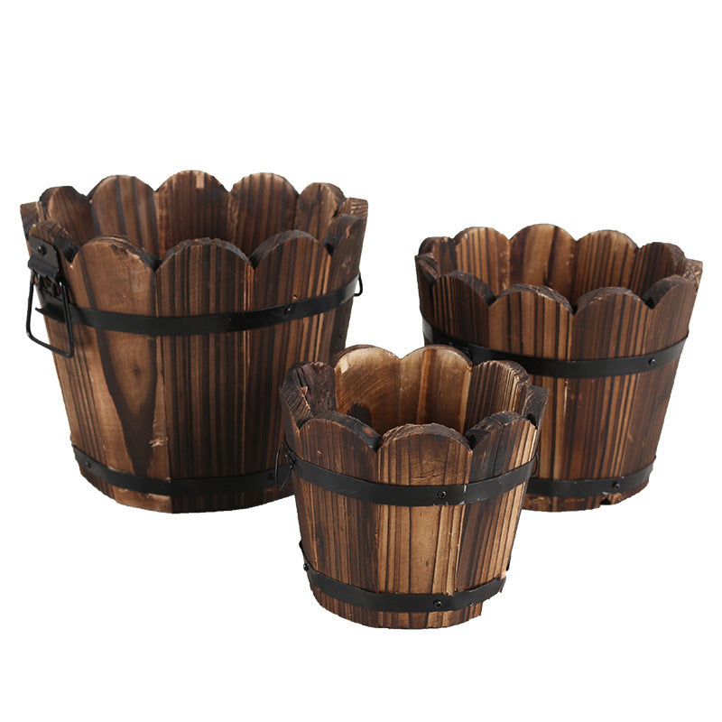 Eco-Friendly Wooden Planters with Metal Accents