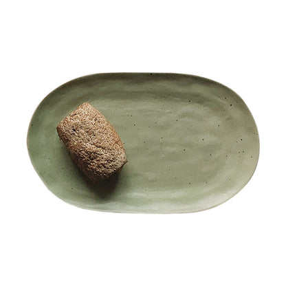Eco-Friendly Light Green Oval Ceramic Soap Dish