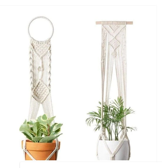 Eco-Friendly Macramé Plant Hangers - Natural Off-White Cotton