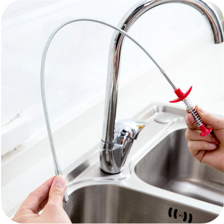 Eco-Friendly Drain Clog Remover Tool - Metal Shaft, Red Handle, 60cm