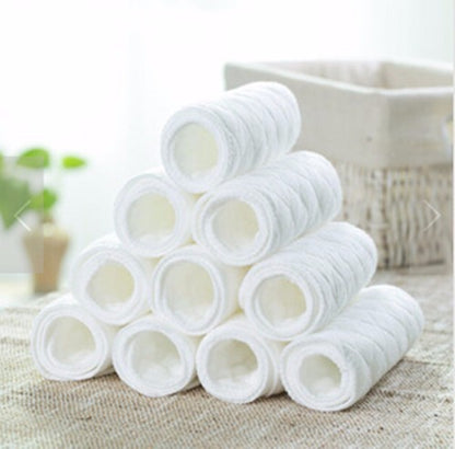 Eco-Friendly Reusable Cloth Towels in White, Rolled and Stacked
