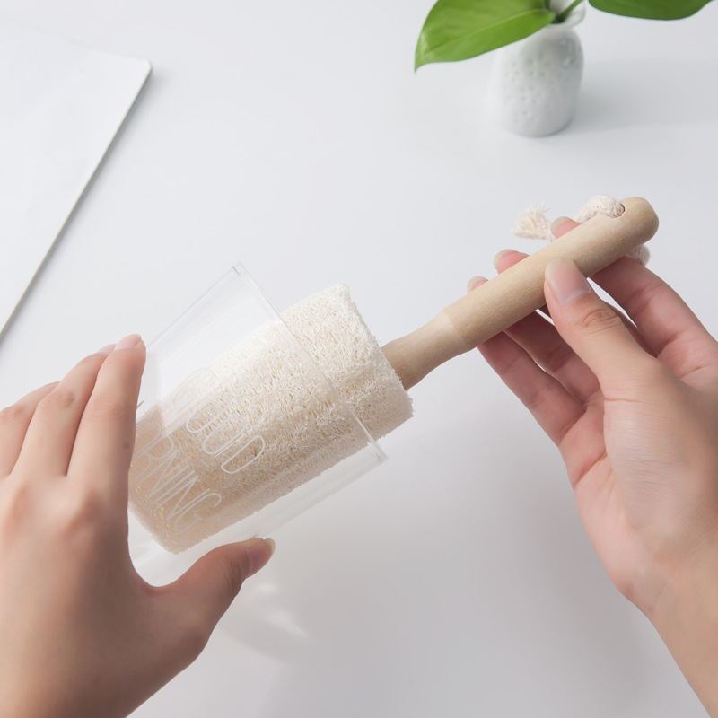 Eco-Friendly Loofah Toilet Brush with Wooden Handle