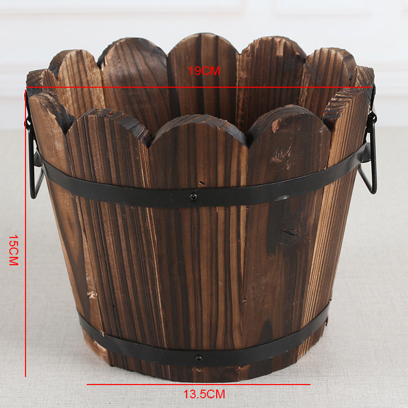 Carbonized Wooden Barrel Flowerpot - Eco-Friendly Planter