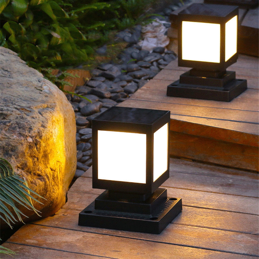 Solar-Powered Outdoor Pathway Lights with Square Lantern Design