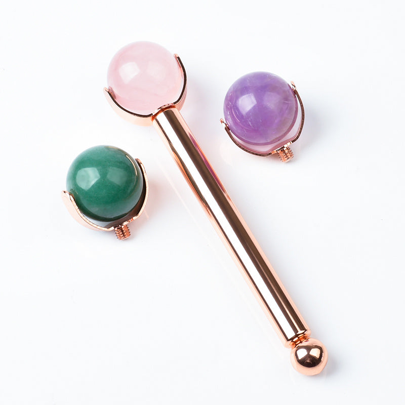 Rose Gold Facial Roller with Interchangeable Stone Heads