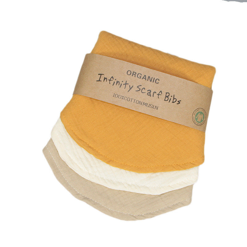 Organic Cotton Infinity Scarf Bibs in Yellow, White, and Beige
