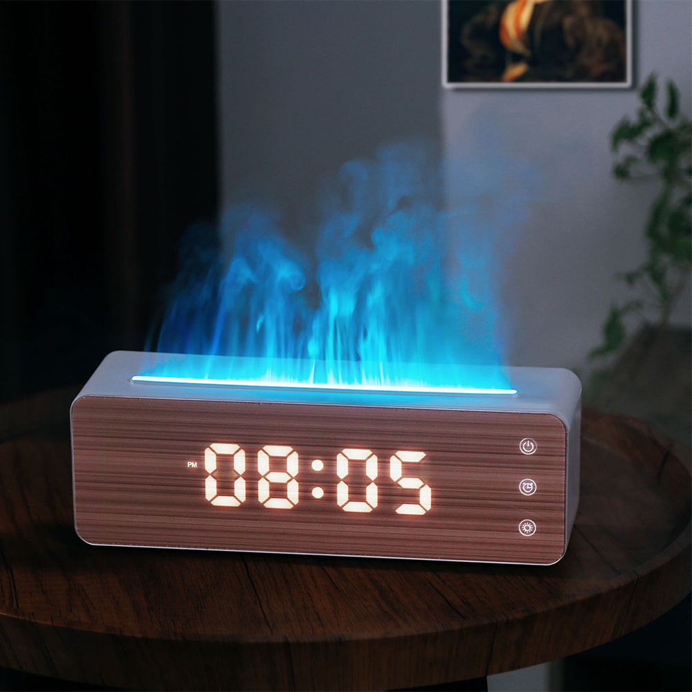 Flame Effect Aromatherapy Humidifier with Clock Display